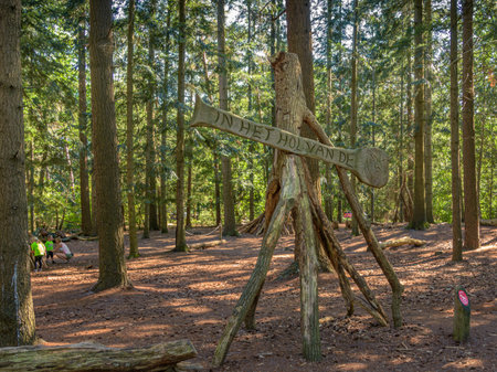 Lemelerberg, Netherlands - August 2, 2020: entrance to the play forest "in the lion's den" where children from 4 to 12 can play.のeditorial素材