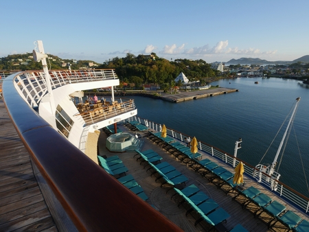 CASTRIES, ST LUCIAâOpen deck of a a cruise ship facing Castries Harbor in St. Lucia, Caribbean islands taken in March 2017.のeditorial素材