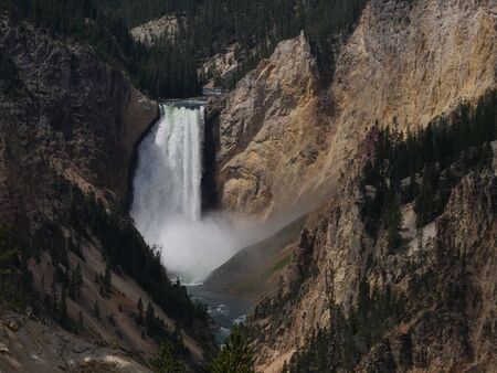 Breathtaking view of the Lower Falls seen from the lookout point, Yellowstone National Park, Wyoming.の写真素材