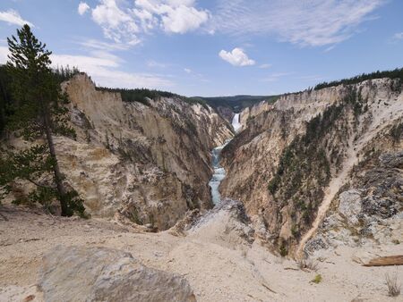 The 308-foot tall Lower Falls at Yellowstone National Park, ultra wide viewの写真素材