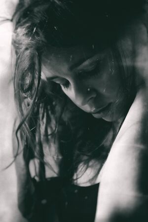 Close up portrait of a red-haired womanの写真素材