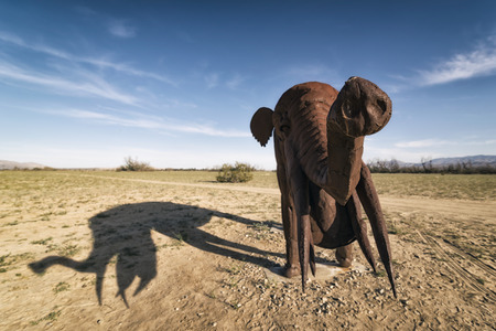 Artistic Metal Elephant in the Desert, Californiaの写真素材
