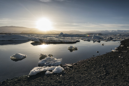 Evening at famous Jokulsarlon glacier bay in southern Iceland