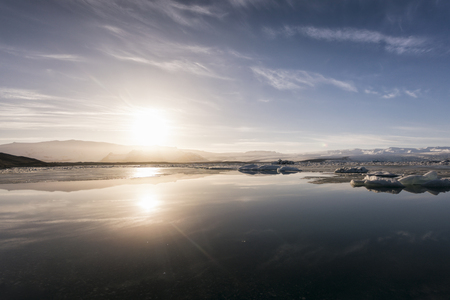 Evening at famous Jokulsarlon glacier bay in southern Iceland