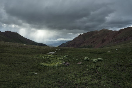 Panoramic view of idyllic summer landscape in the Rocky Mountainsの写真素材
