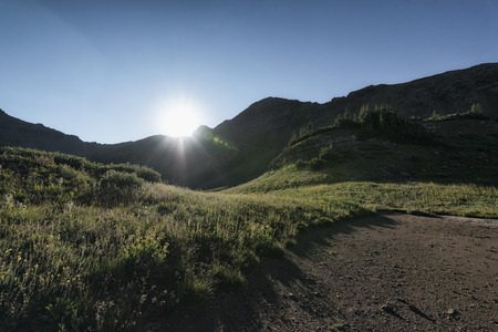 Panoramic view of idyllic summer landscape in the Rocky Mountainsの写真素材