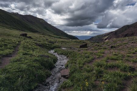 Panoramic view of idyllic summer landscape in the Rocky Mountainsの写真素材