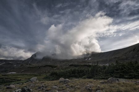Panoramic view of idyllic fall landscape in the Rawah Wilderness, Colorado, USAの写真素材