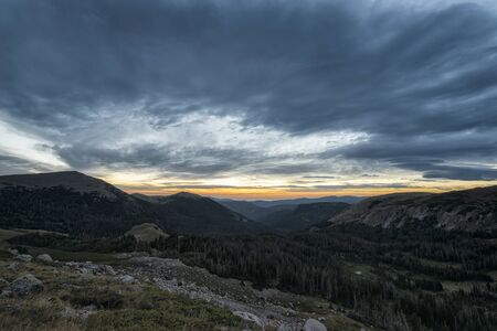 Panoramic view of idyllic fall landscape in the Rawah Wilderness, Colorado, USAの写真素材