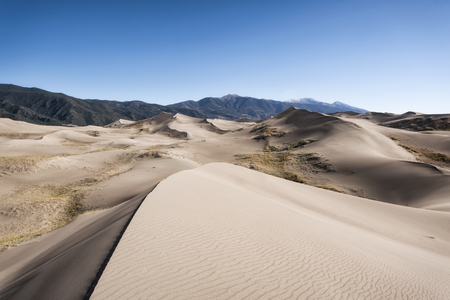 Panoramic view of desert landscape in Great Sand Dunes National Park, Colorado, USAの写真素材