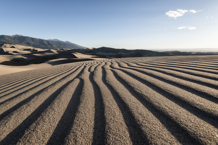 Panoramic view of desert landscape in Great Sand Dunes National Park, Colorado, USAの写真素材