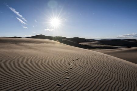Panoramic view of desert landscape in Great Sand Dunes National Park, Colorado, USAの写真素材