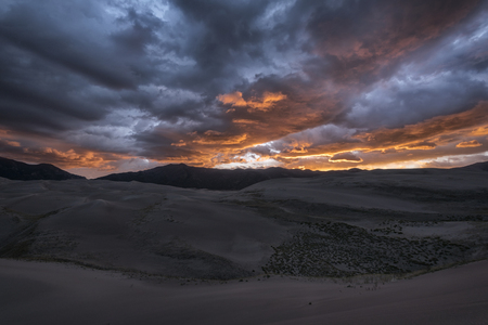 Panoramic view of desert landscape in Great Sand Dunes National Park, Colorado, USAの写真素材