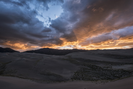 Panoramic view of desert landscape in Great Sand Dunes National Park, Colorado, USAの写真素材
