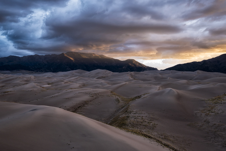 Panoramic view of desert landscape in Great Sand Dunes National Park, Colorado, USA