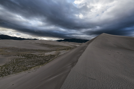 Panoramic view of desert landscape in Great Sand Dunes National Park, Colorado, USAの写真素材