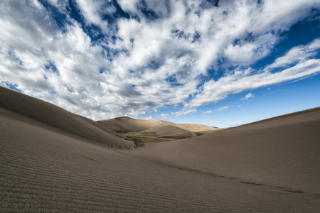 Panoramic view of desert landscape in Great Sand Dunes National Park, Colorado, USAの写真素材
