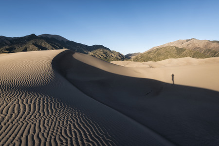Panoramic view of desert landscape in Great Sand Dunes National Park, Colorado, USAの写真素材