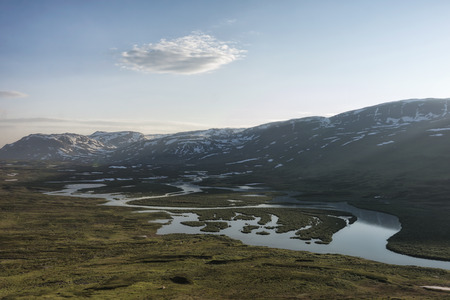 Panoramic view of idyllic landscape in Northern Swedenの写真素材