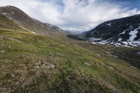 Panoramic view of idyllic landscape in Northern Swedenの写真素材