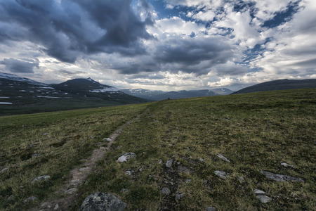 Panoramic view of idyllic landscape in Northern Swedenの写真素材