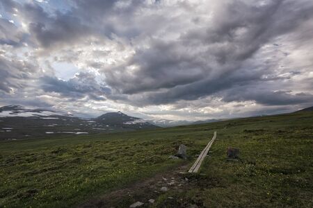 Panoramic view of idyllic landscape in Northern Swedenの写真素材