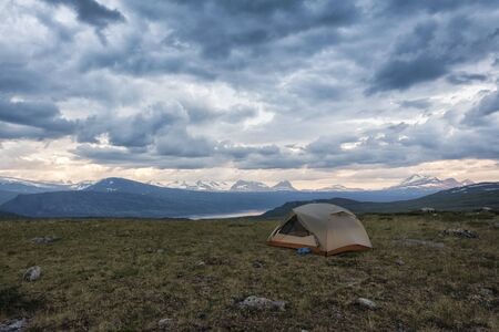Panoramic view of idyllic landscape in Northern Swedenの写真素材
