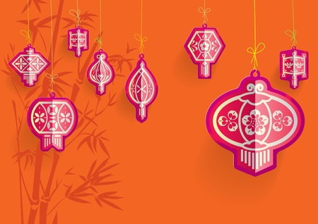 Chinese Lanterns illustration on Orange backgroundsのイラスト素材