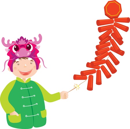 Boy celebrates Chinese New yearのイラスト素材