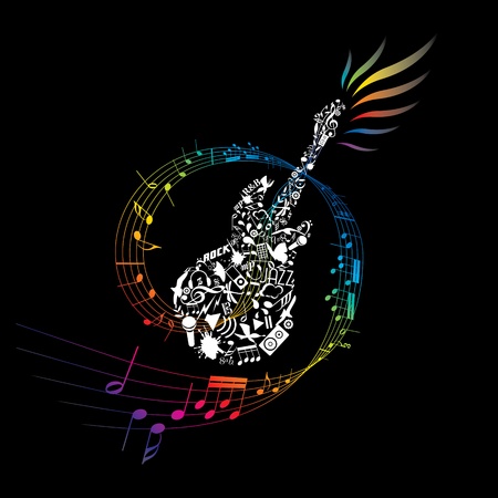 Colorful guitar with composed music elementsのイラスト素材
