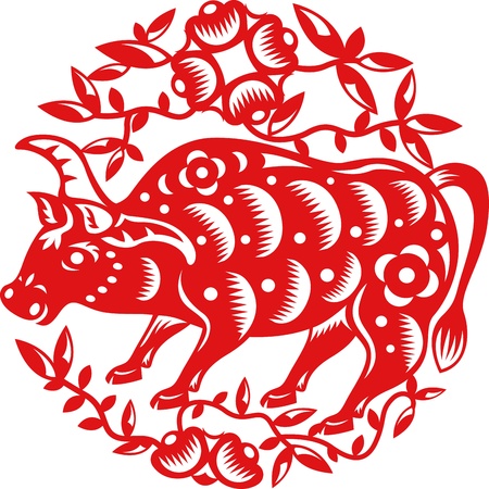 Chinese year of OX  Cow  made by traditional chinese paper cut artsのイラスト素材