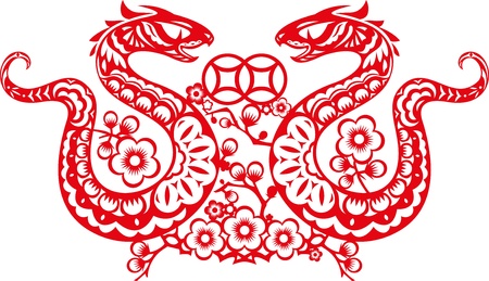 Double snake illustration in chinese paper cut styleのイラスト素材