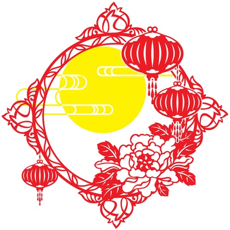 Moon, Frame, Cloud, Chinese Lantern, Mid-Autumn, Paper Lantern, Lantern, Chinese New Year, Holidays And Celebrations, Peony, Traditional Festival, Decor, lunar new year, paper cut, New Year s Eve, isolated objects, Illustrations And Vector Art, paper-cut,のイラスト素材