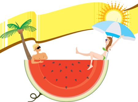 Cool down hot summer holiday with yellow banner, blank area for the designer to fill what they likeのイラスト素材