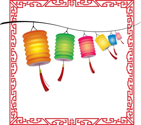 String of bright hanging Chinese lanterns decorationsのイラスト素材