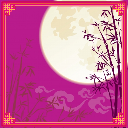 Full moon and bamboo silhouette for Chinese mid autumn festivalのイラスト素材