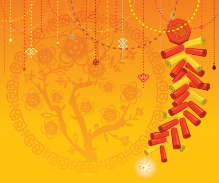 Firecrackers on blossom background with bead decorationのイラスト素材