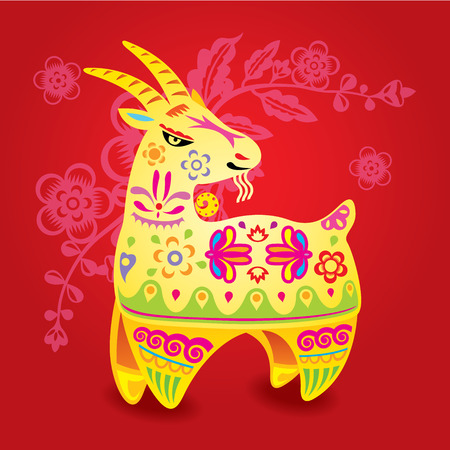 Chinese Color CNY sheep illustrationのイラスト素材