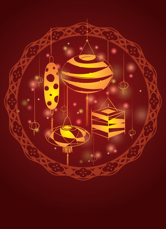 Lantern design set decoration for Mid autumn festival and Chinese New yearのイラスト素材