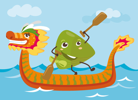 Dragon boat & rice dumpling cartoon characters illustrationのイラスト素材