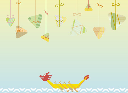 Modern Dragon boat and Chinese dumpling illustrationのイラスト素材