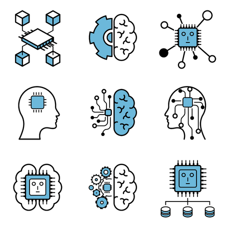 Computer learning & brain vector icon setのイラスト素材