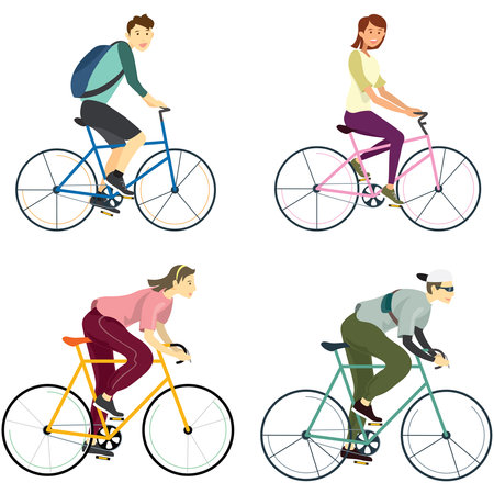 People riding on bicycles on a white background. Vector illustrationのイラスト素材