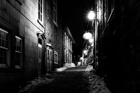 Christmas lights and decorations adorn beautiful and historic Quebec City on Christmas Eve 2021.のeditorial素材