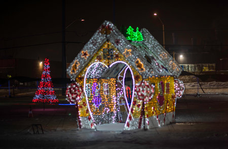 Christmas decorations on the streets of the city at night in winter.の写真素材