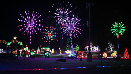 Colorful fireworks in the night of the city of Gdansk, Polandの写真素材