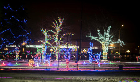 Christmas lights on the streets of the city at night in winter.の写真素材