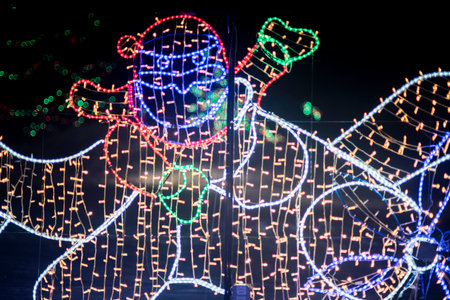 Christmas lights in the form of a man with a beard and mustacheの写真素材