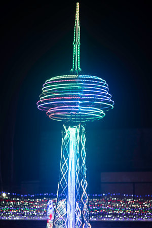 Abstract light show in the park, closeup of photo with blur effectの写真素材