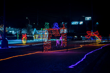 Christmas lights on the road in the city at night. Long exposureの写真素材
